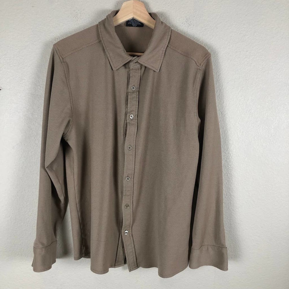 steve & Barrys Shirt Beige Textured Button Up Comfort Soft Size Large